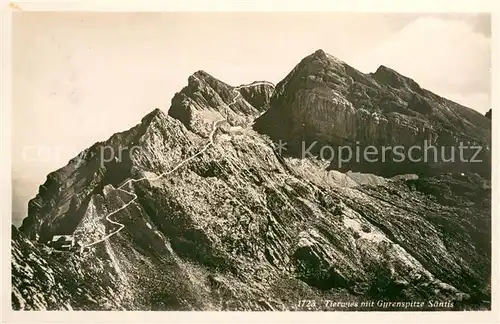 AK / Ansichtskarte Tierwies_AR Berghaus Gebirgsweg mit Gyrenspitze Saentis Appenzeller Alpen 