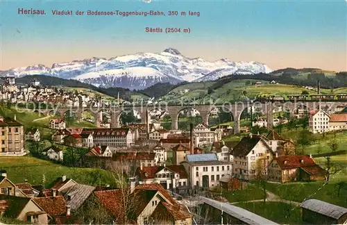 AK / Ansichtskarte Herisau_AR Stadtpanorama Viadukt der Bodensee Toggenburg Bahn Eisenbahnbruecke Saentis Appenzeller Alpen Herisau_AR