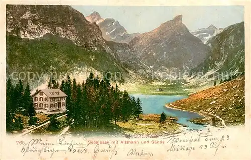AK / Ansichtskarte Seealpsee_Saentis_IR Berghotel Bergsee mit Altmann und Saentis Appenzeller Alpen 