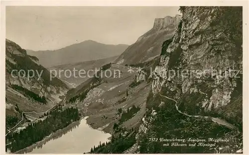 AK / Ansichtskarte Seealpsee_Saentis_IR Unterstichweg Megglisalp mit Faehnern und Alpsiegel Appenzeller Alpen 
