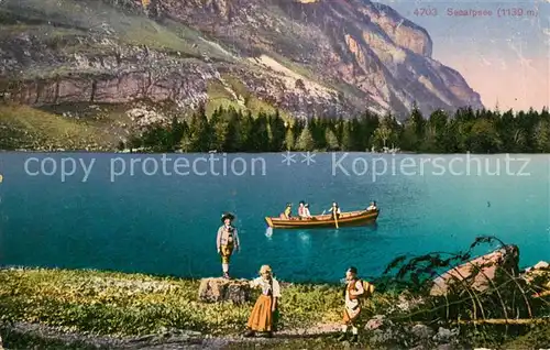 AK / Ansichtskarte Seealpsee_Saentis_IR Uferpartie am See Ruderboot 