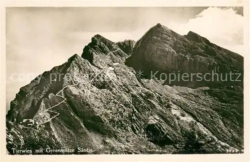 AK / Ansichtskarte Tierwies_AR Berghotel mit Gyrenspitze Saentis Appenzeller Alpen 