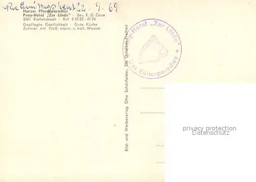 AK / Ansichtskarte Riefensbeek Kamschlacken Pony Hotel zur Linde  Riefensbeek Kamschlacken