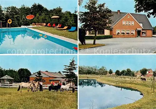 AK / Ansichtskarte Rhede_Ems Freibad Pferde Gaststaette Zum Deutschen Eck Rhede_Ems