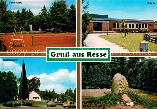 AK / Ansichtskarte Resse_Hannover Tennisplatz Schule Kriegerdenkmal Glockenturm Resse Hannover