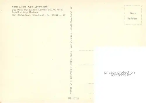 AK / Ansichtskarte Riefensbeek Kamschlacken Hotel u. Berg Cafe Sonneneck  Riefensbeek Kamschlacken