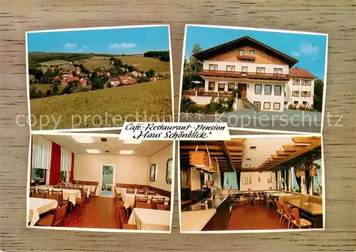 AK / Ansichtskarte Guettersbach Cafe Restaurant Pension Haus Schoenblick Gastraeume Panorama Guettersbach