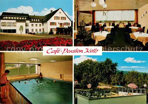 AK / Ansichtskarte Breitscheid_Hessen Cafe Pension Kolb Gastraum Hallenbad Terrasse Breitscheid Hessen
