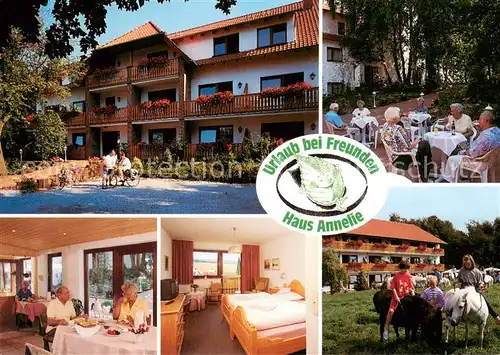 AK / Ansichtskarte Bad_Holzhausen_Luebbecke Haus Annelie am Wiehengebirge Gaststube Zimmer Gartenterrasse Ponyreiten Bad_Holzhausen_Luebbecke