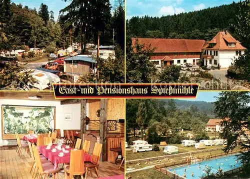 AK / Ansichtskarte Loewenhagen Gast und Pensionshaus Spiessmuehle Gastraum Schwimmbad Loewenhagen
