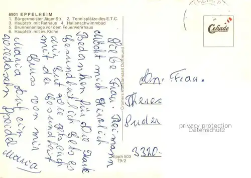 AK / Ansichtskarte Eppelheim Buergermeister Jaeger Str Tennisplaetze Hauptstr mit Rathaus Hallenschwimmbad Brunnenalage vor dem Feuerwehrhaus Hauptstr mit ev Kirche Eppelheim