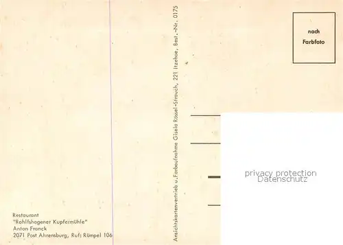 AK / Ansichtskarte Ahrensburg Restaurant Rohlfshagener Kupfermuehle Gartenterrasse Ahrensburg