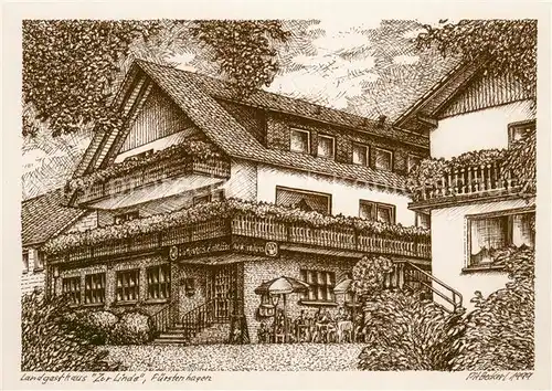 AK / Ansichtskarte Fuerstenhagen_Weserbergland Landgasthaus Zur Linde Zeichnung Kuenstlerkarte Fuerstenhagen