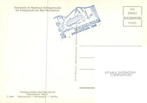 AK / Ansichtskarte Bad_Reichenhall Gaststube im Rasthaus Schlegelmulde am Predigtstuhl Bad_Reichenhall