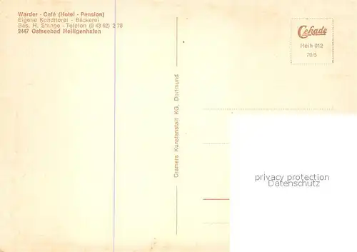 AK / Ansichtskarte Heiligenhafen_Ostseebad Warder Cafe Hotel Pension Fremdenzimmer Heiligenhafen_Ostseebad