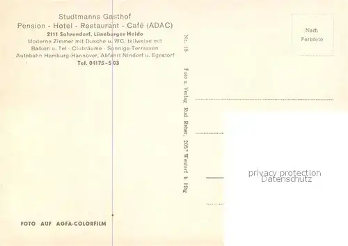 AK / Ansichtskarte Sahrendorf_Egestorf Studtmanns Gasthof ADAC Hotel Heidelandschaft Heidschnucken Sahrendorf_Egestorf