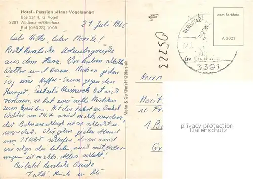AK / Ansichtskarte Wildemann Hotel Pension Haus Vogelsang Restaurant Wildemann