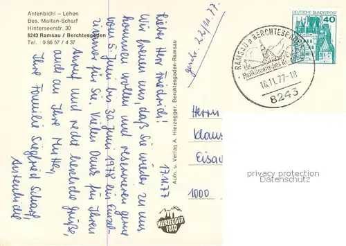 AK / Ansichtskarte Ramsau_Berchtesgaden Haus Antenbichl Gaestehaus Pension Alpen Ramsau Berchtesgaden