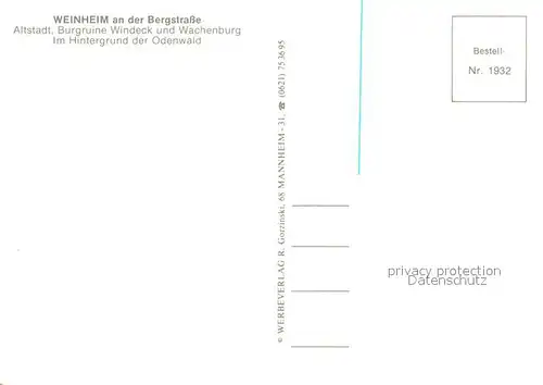 AK / Ansichtskarte Weinheim_Bergstrasse Altstadt Burgruine Windeck und Wachenburg Fliegeraufnahme Weinheim_Bergstrasse