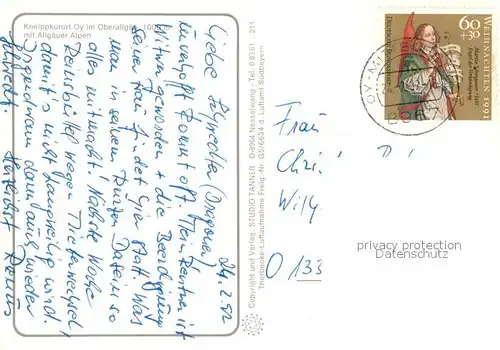 AK / Ansichtskarte Oy Fliegeraufnahme mit Allgaeuer Alpen Oy