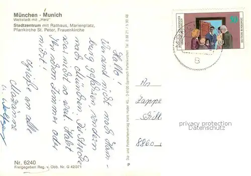 AK / Ansichtskarte Muenchen Fliegeraufnahme mit Rathaus Marienplatz Pfarrkirche St Peter und Frauenkirche Muenchen