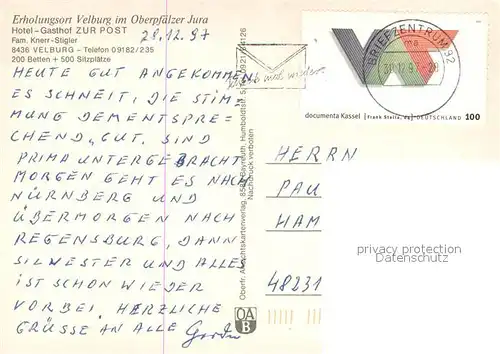 AK / Ansichtskarte Velburg Hotel Gasthof zur Post Restaurant Velburg