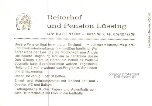 AK / Ansichtskarte Haren_Ems Reiterhof und Pension Luessing Restaurant Reithalle Haren_Ems