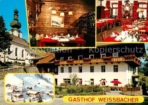 AK / Ansichtskarte Auffach Gasthof Pension Weissbacher Gastraeume Kirche Panorama Auffach