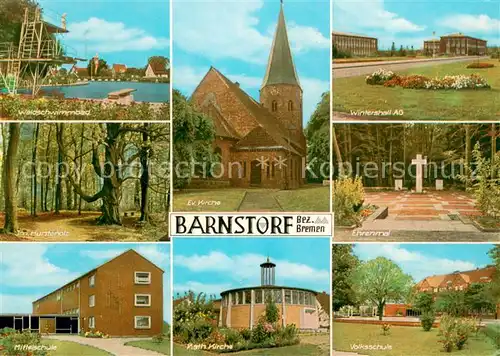 AK / Ansichtskarte Barnstorf_Diepholz Kirche Ehrenmal Waldschwimmbad Mittelschule Volksschule Wintershall AG Barnstorf_Diepholz