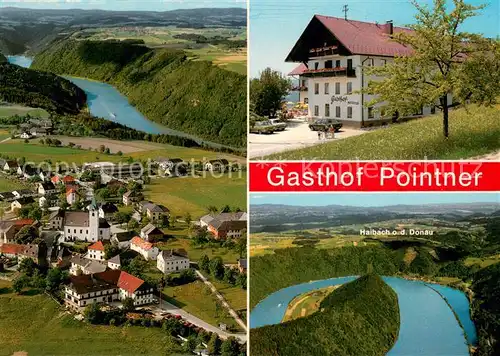 AK / Ansichtskarte Haibach_Donau Fliegeraufnahme Gasthof Pointner Donauschleife Haibach Donau