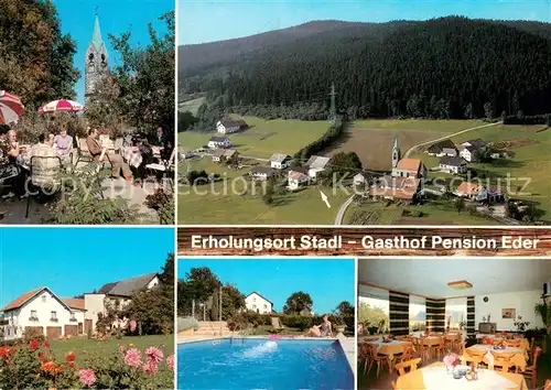 AK / Ansichtskarte Engelhartszell_Donau_Oberoesterreich Erholungsort Stadl Gasthof Pension Eder Terrasse Pool Gaststube Engelhartszell_Donau