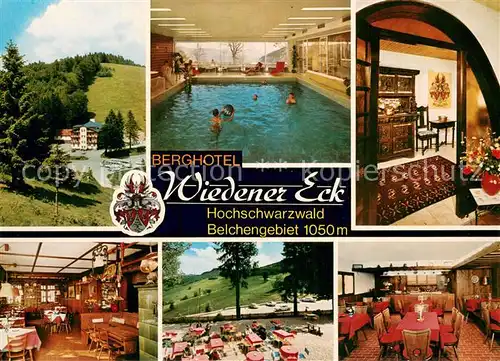 AK / Ansichtskarte Wieden_Schwarzwald Berghotel Wiedener Eck Hallenbad Gastraeume Freiterrasse Wieden Schwarzwald