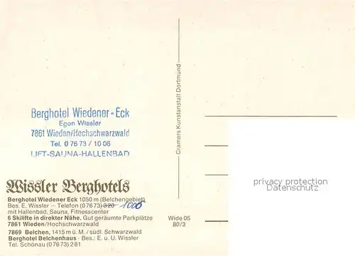 AK / Ansichtskarte Wieden_Schwarzwald Berghotel Wiedener Eck Hallenbad Gastraeume Freiterrasse Wieden Schwarzwald