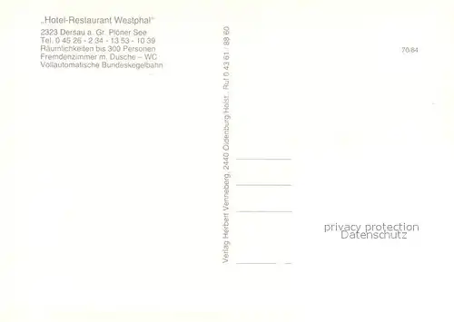 AK / Ansichtskarte Dersau Hotel Restaurant Westphal Gastraeume Gr Ploener See Dersau