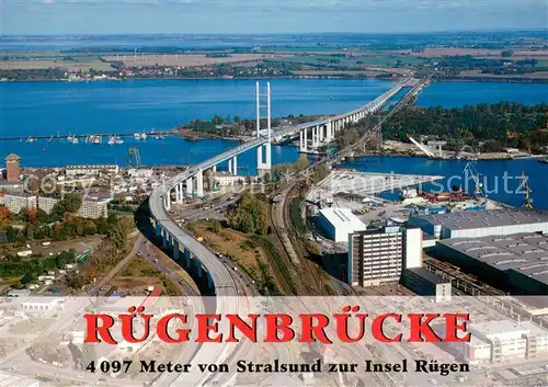 AK / Ansichtskarte Ruegen Ruegenbruecke von Stralsund zur Insel Ruegen Fliegeraufnahme Ruegen