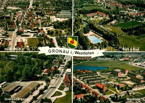 AK / Ansichtskarte Gronau_Westfalen Fliegeraufnahmen mit Innenstadt Park und Bad Grenzuebergang Nordfeld Gronau_Westfalen