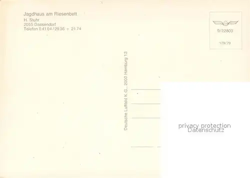 AK / Ansichtskarte Dassendorf Jagdhaus am Riesenbett Fliegeraufnahme Dassendorf