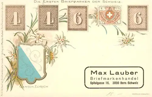 AK / Ansichtskarte Briefmarke_auf_Ak Erste Briefmarken der Schweiz Briefmarke_auf_Ak