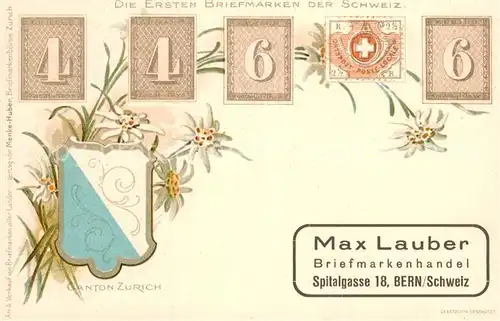 AK / Ansichtskarte Briefmarke_auf_Ak erste Briefmarken Schweiz Briefmarke_auf_Ak