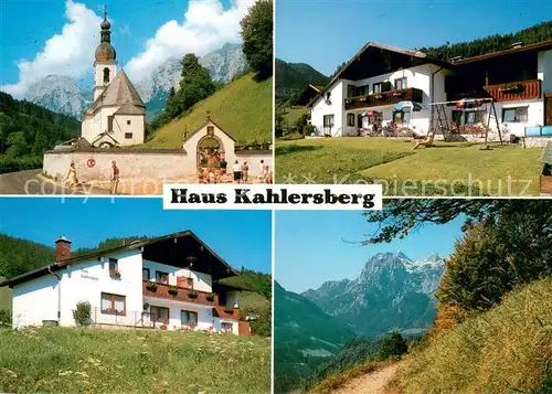 AK / Ansichtskarte Ramsau_Berchtesgaden Gaestehaus Pension Haus Kahlersberg Kirche Landschaftspanorama Alpen Ramsau Berchtesgaden