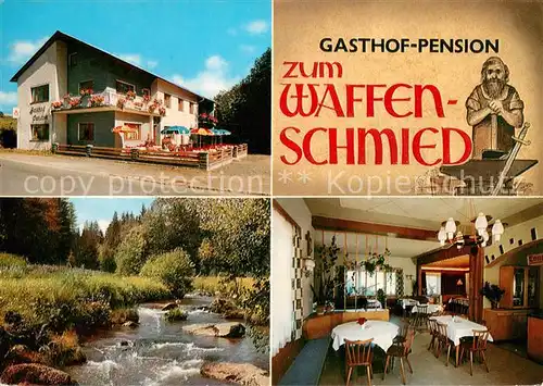 AK / Ansichtskarte Gruenberg_Oberpfalz Gasthof Pension zum Waffenschmied Resetaurant Partie am Bach Gruenberg Oberpfalz