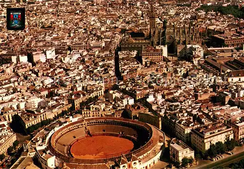 AK / Ansichtskarte Sevilla_Andalucia Vista general y Plaza de Toros vista aerea Sevilla_Andalucia