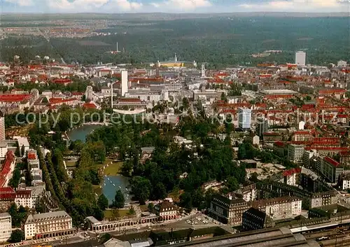AK / Ansichtskarte Karlsruhe_Baden Fliegeraufnahme mit Stadtgarten und Zoo Karlsruhe_Baden
