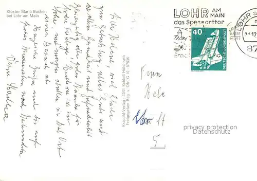 AK / Ansichtskarte Lohr_Main Kloster Maria Buchen Fliegeraufnahme Lohr_Main