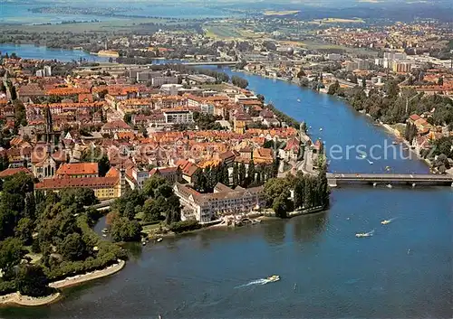 AK / Ansichtskarte Konstanz_Bodensee Fliegeraufnahme mit Steigenberger Inselhotel und Rheinausfluss Konstanz_Bodensee