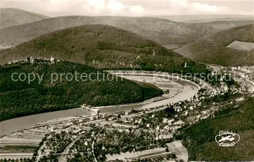 AK / Ansichtskarte Neckarsteinach Fliegeraufnahme Vier Burgen Stadt Gesamtansicht Neckarsteinach