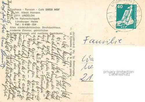 AK / Ansichtskarte Undeloh Gasthaus Pension Cafe Smes Hof Gastraum Heidelandschaft Undeloh