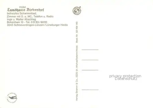 AK / Ansichtskarte Luenzen_Lueneburger_Heide Landhaus Birkenhof Restaurant Fremdenzimmer Hallenbad Luenzen_Lueneburger_Heide