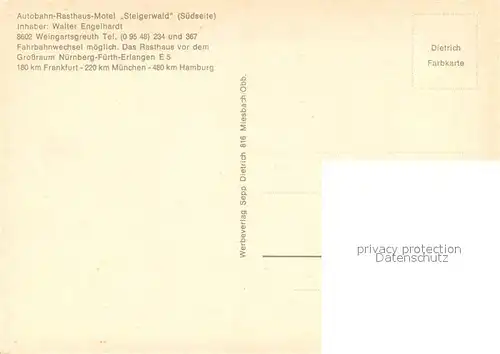AK / Ansichtskarte Weingartsgreuth Autobahn Rasthaus Motel Steigerwald Terrasse Weingartsgreuth