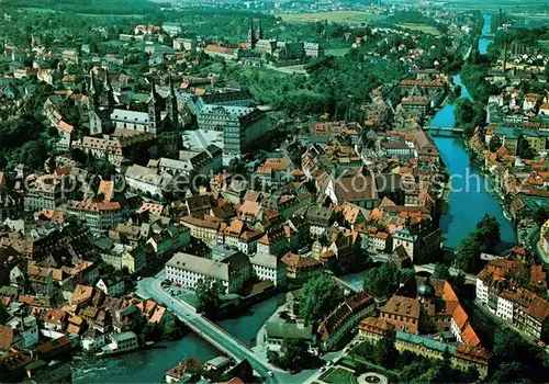 AK / Ansichtskarte Bamberg Fliegeraufnahme Regnitz Rathaus Kaiserdom Kloster Michaelsberg Bamberg